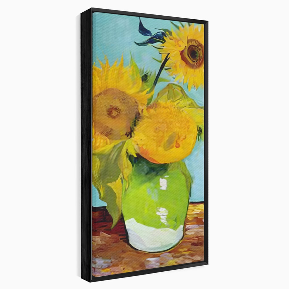 Tablou canvas cu tablou pictura cu floarea soarelui, in rama de aluminiu negru